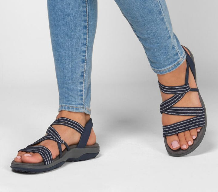 Comfortable ladies' walking sandals featuring flexible elastic straps and non-slip sole for summer.
