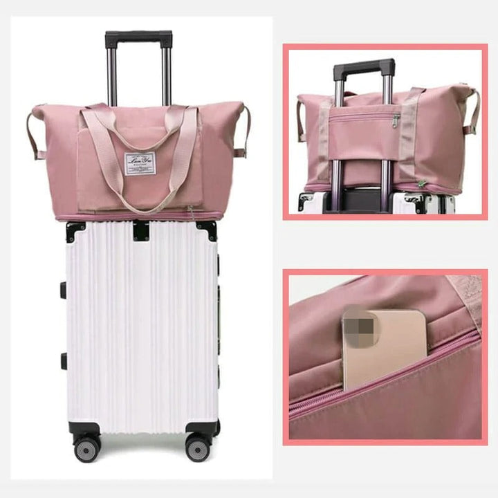Durable waterproof weekender bag for women. Lightweight & expandable, ensuring your belongings stay safe and dry.