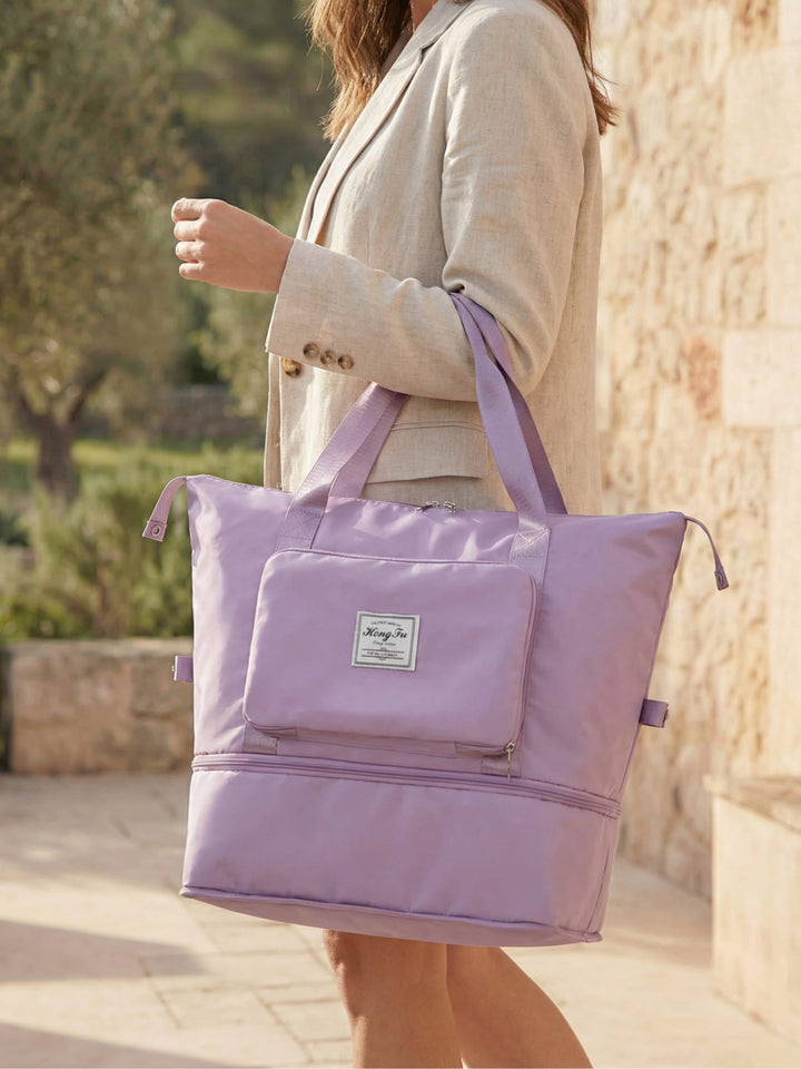 Expandable weekender travel bag for women. Lightweight & waterproof, ideal for extra packing space or gym gear.