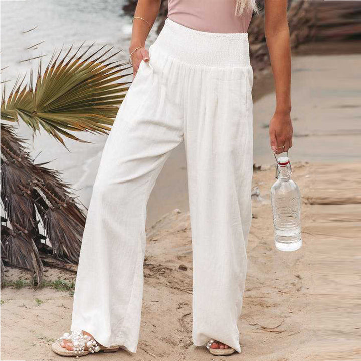 Comfortable women's linen pants with a wide leg, perfect for casual chic summer fashion.