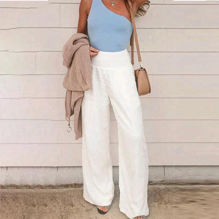 Casual chic women's linen wide leg pants, ideal for comfortable daily wear this summer.