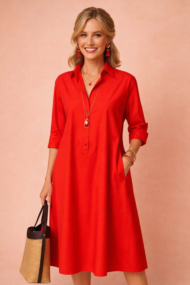 Women's longline button-front shirt dress, an effortless blend of casual and elegant style for everyday wear.
