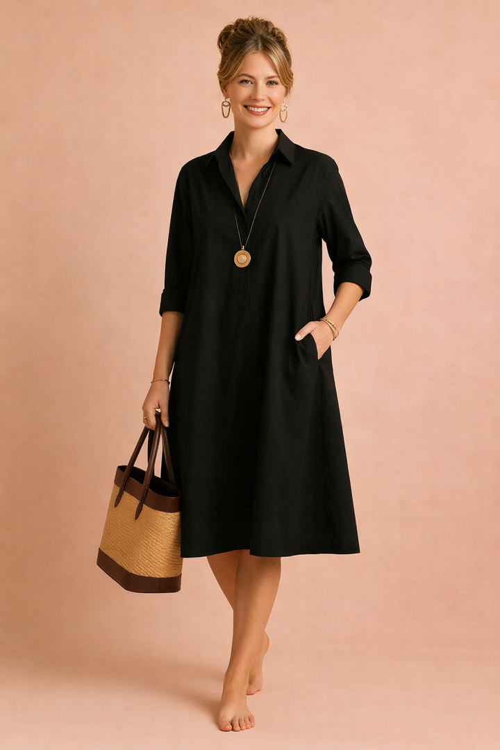Versatile women's longline shirt dress with button-front, perfect for spring/summer casual or elegant outfits.