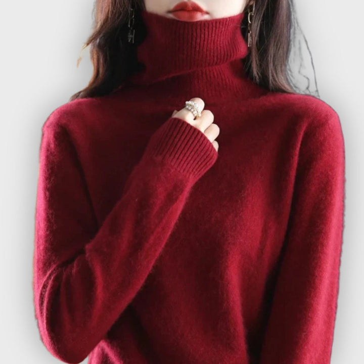 Soft women's turtleneck sweater. Versatile, warm long-sleeve top for autumn & cold weather.