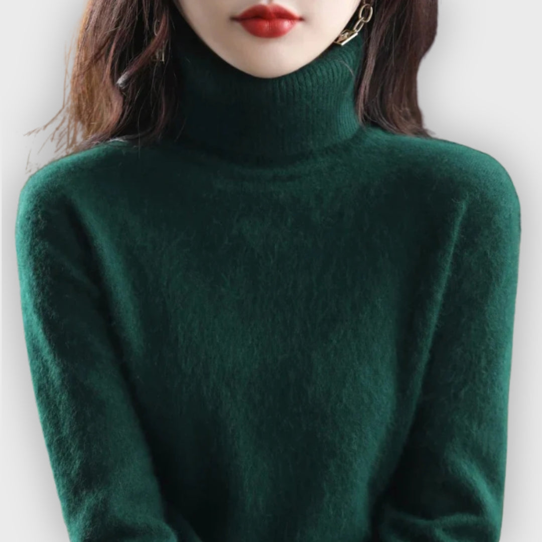 Stylish women's luxurious roll neck sweater. Elegant design for winter comfort & cozy wear.