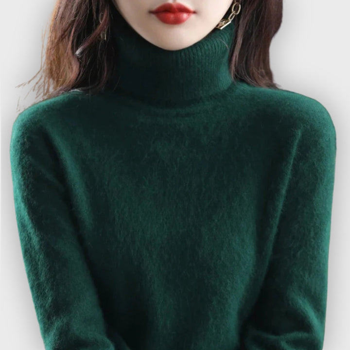 Stylish women's luxurious roll neck sweater. Elegant design for winter comfort & cozy wear.