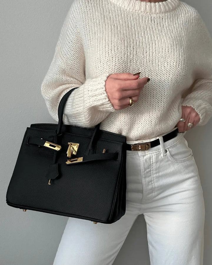 Soft genuine leather luxury handbag, elegant classic style for women.