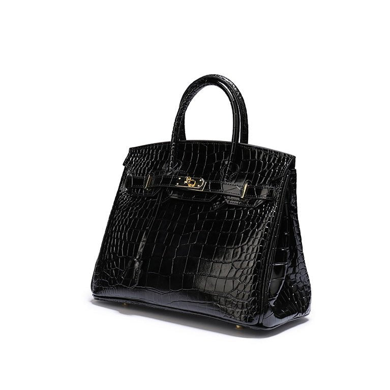 Structured genuine leather handbag, an elegant luxury bag for women.