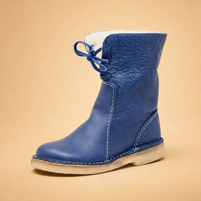Cozy chocolate brown women's lace-up ankle boots, offering comfortable, minimalist style for winter & outdoor adventures.