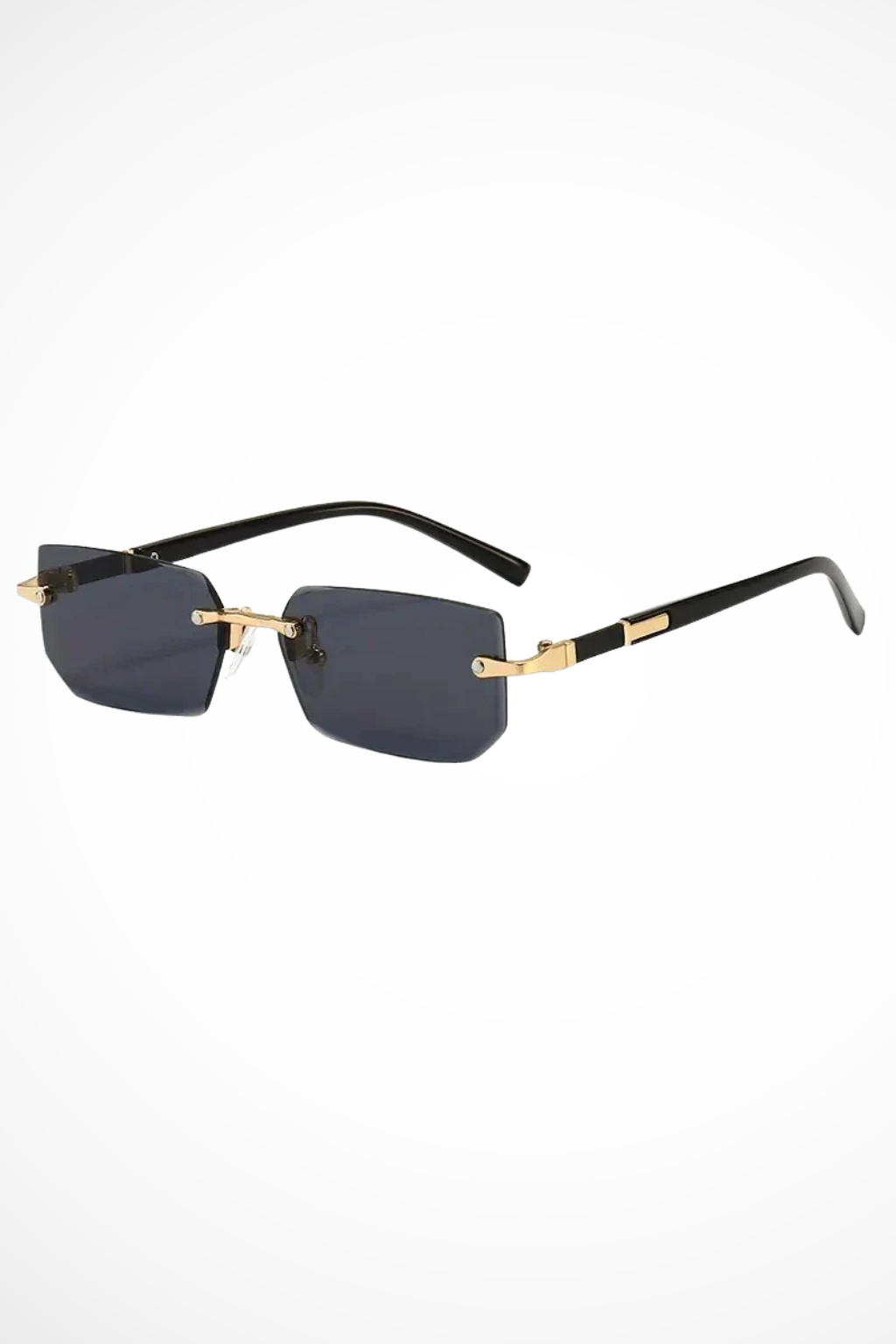 Fashionable women's rimless rectangular shades, minimalist eyewear.