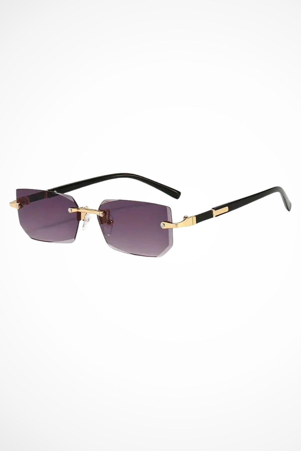 Sleek women's minimalist rimless rectangle sunglasses, stylish shades.