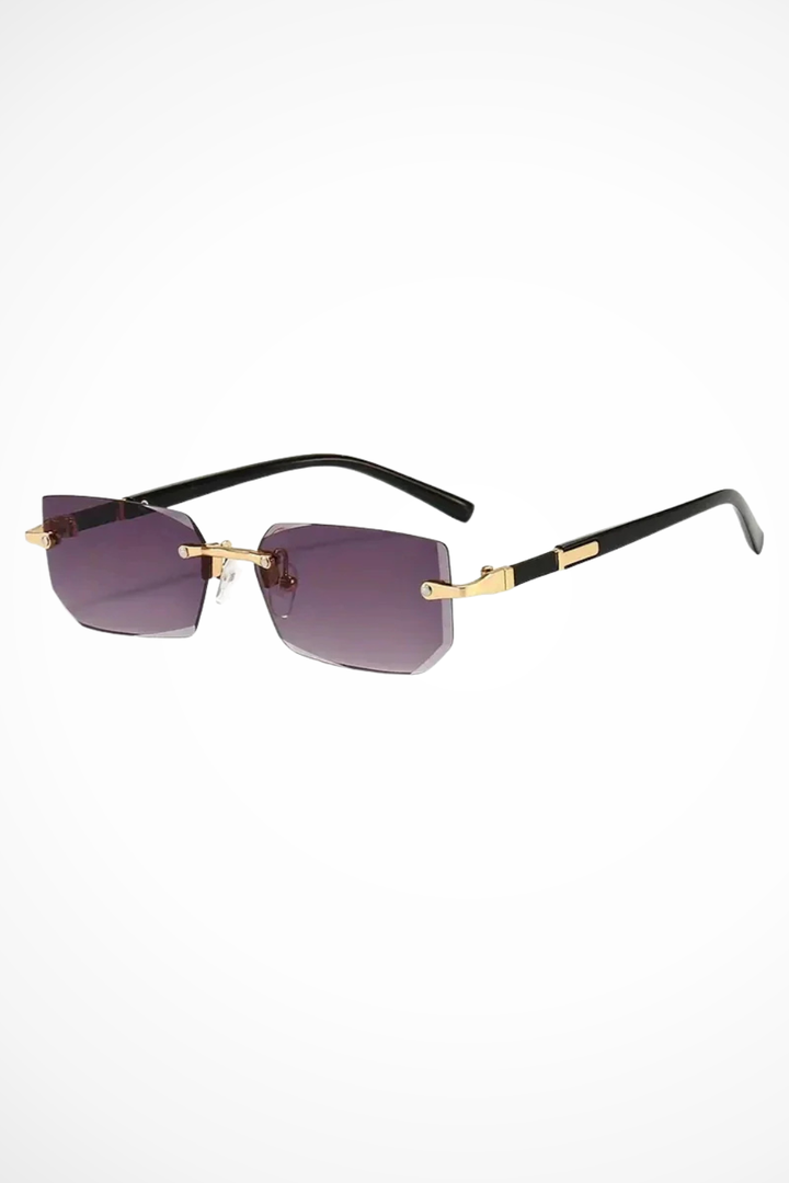 Sleek women's minimalist rimless rectangle sunglasses, stylish shades.
