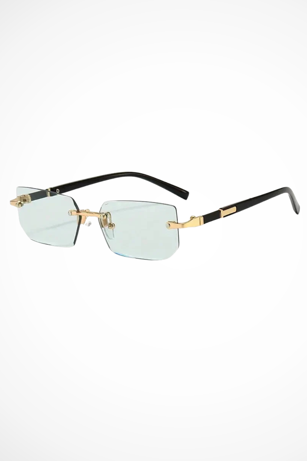 Trendy women's rimless rectangle sunglasses, chic and elegant design.