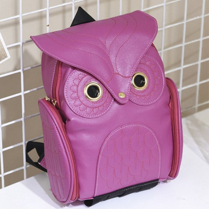 Girls' & women's owl print PU leather backpack. Multi-pocket for school, travel, or fashion accessory.
