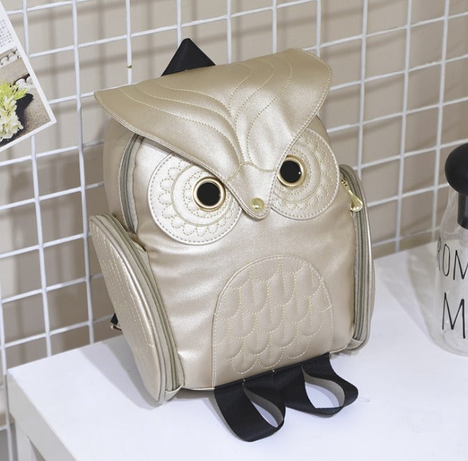 Cute owl print PU leather multi-pocket backpack for women. A stylish & functional preppy style accessory.