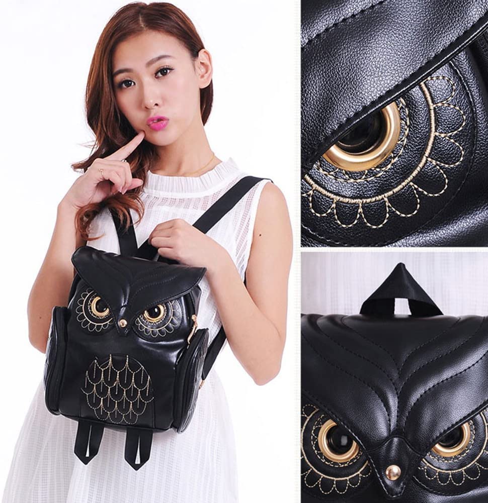 Stylish women's owl print PU leather daypack, multi-pocket design for fashion and functionality.