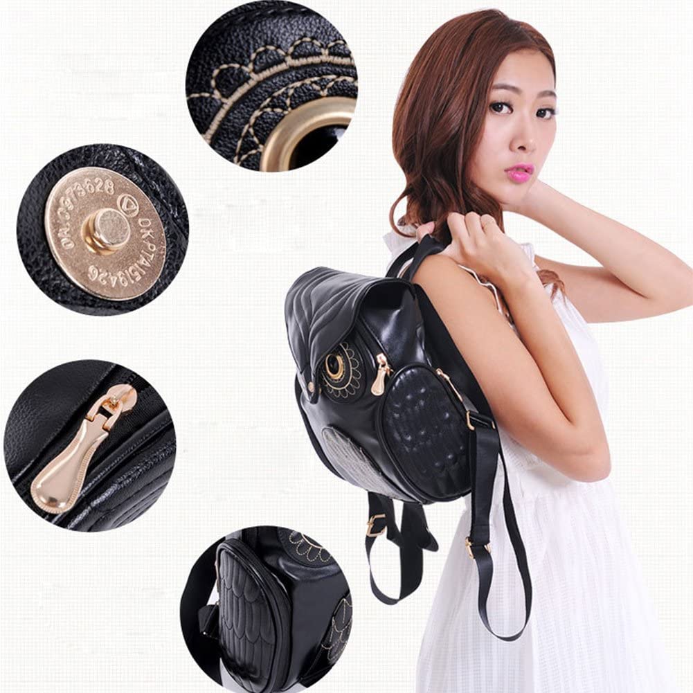 Chic PU leather women's backpack featuring a unique owl print & multiple pockets for daily essentials.