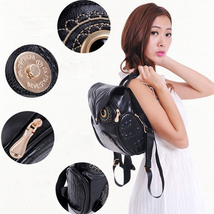 Chic PU leather women's backpack featuring a unique owl print & multiple pockets for daily essentials.