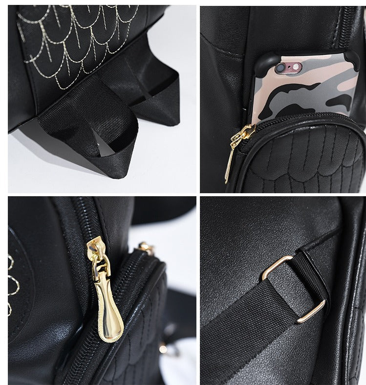Preppy style owl print PU leather backpack for women, ideal as a school bag, travel bag, or daypack.