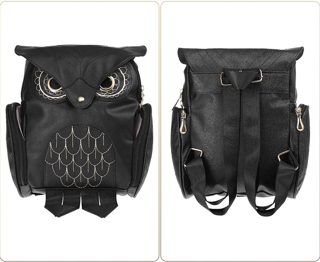 Animal print PU leather backpack for women, designed with multiple pockets and an adorable owl pattern.