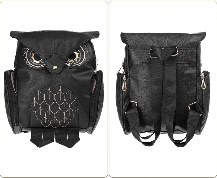 Animal print PU leather backpack for women, designed with multiple pockets and an adorable owl pattern.