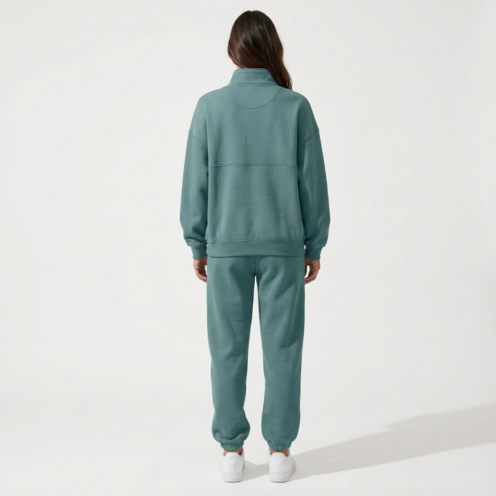 Women's comfortable jogger pants in a matching loungewear set, designed for relaxing or travel attire.