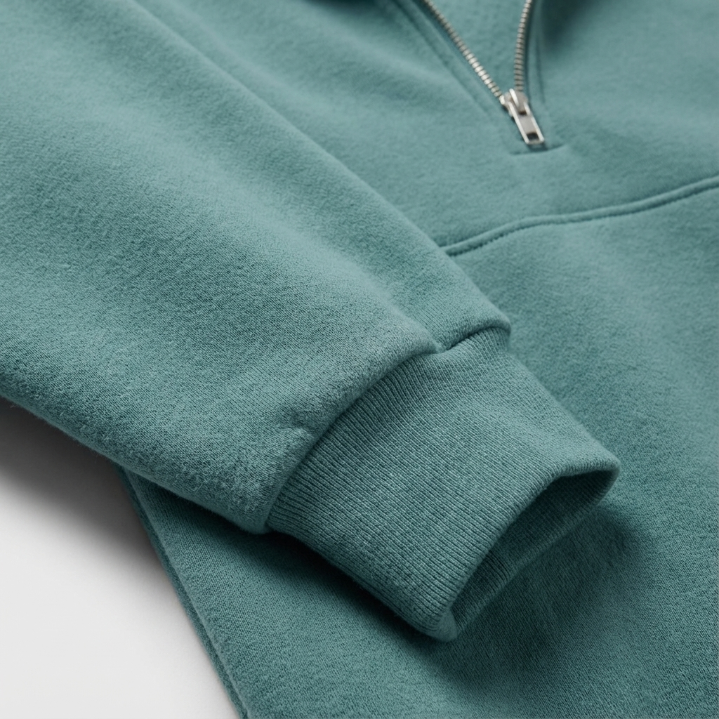 Navy blue women's matching loungewear set, a comfortable half-zip top and joggers, perfect for cozy relaxation.