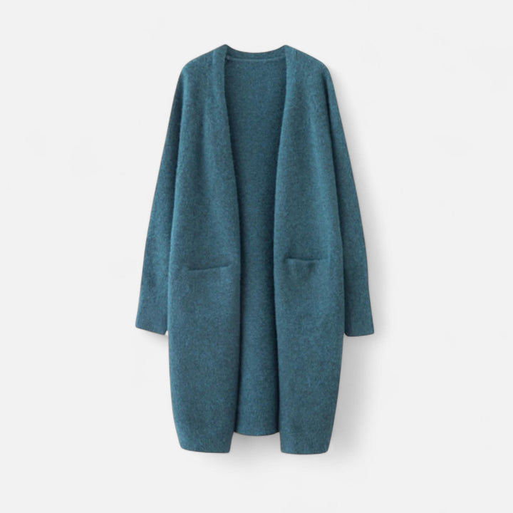 Chic women's open-front long cardigan, perfect for effortless layering & versatile everyday style.