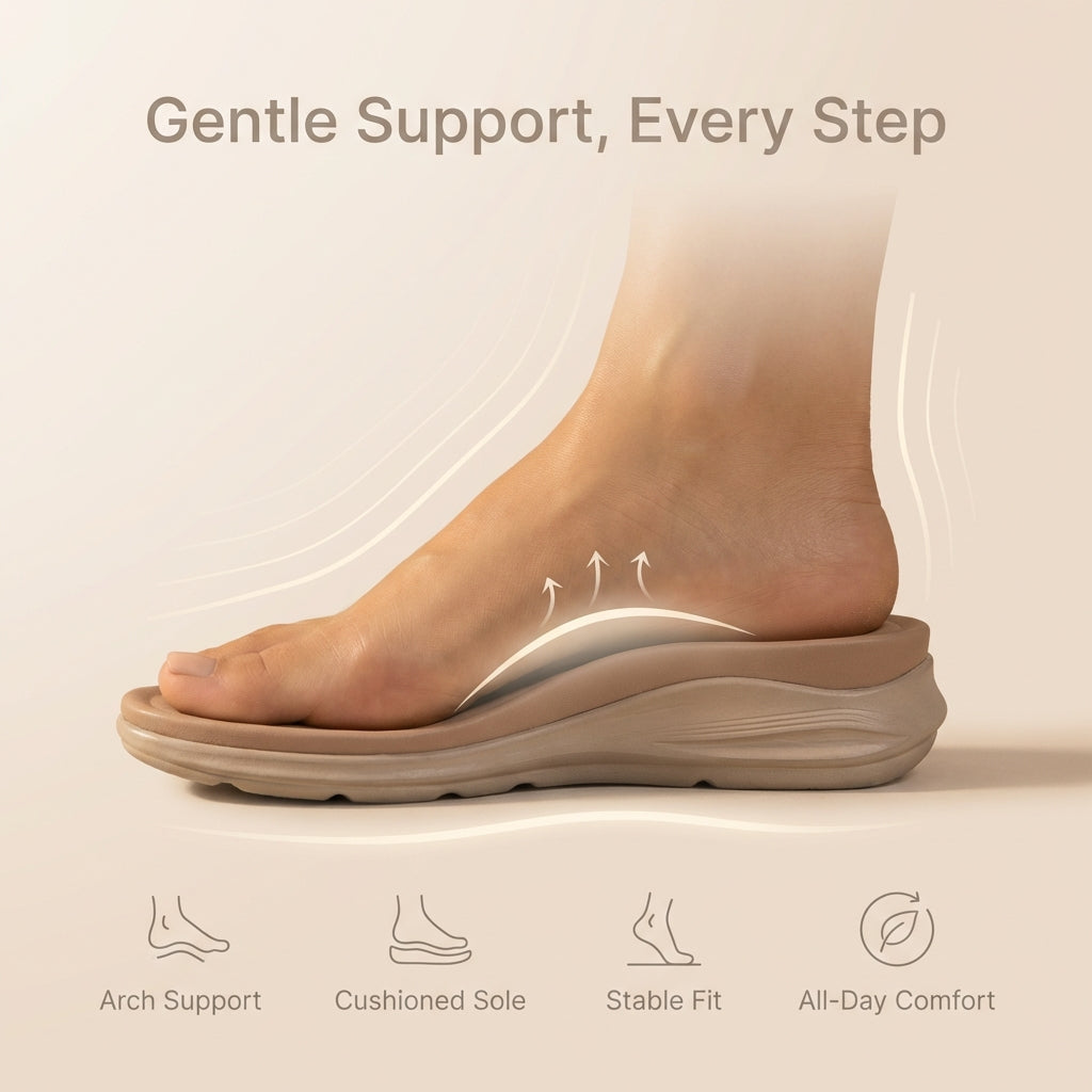 Casual yet elegant women's orthopaedic sandals, great for walking, travel, arch support, & plantar fasciitis.