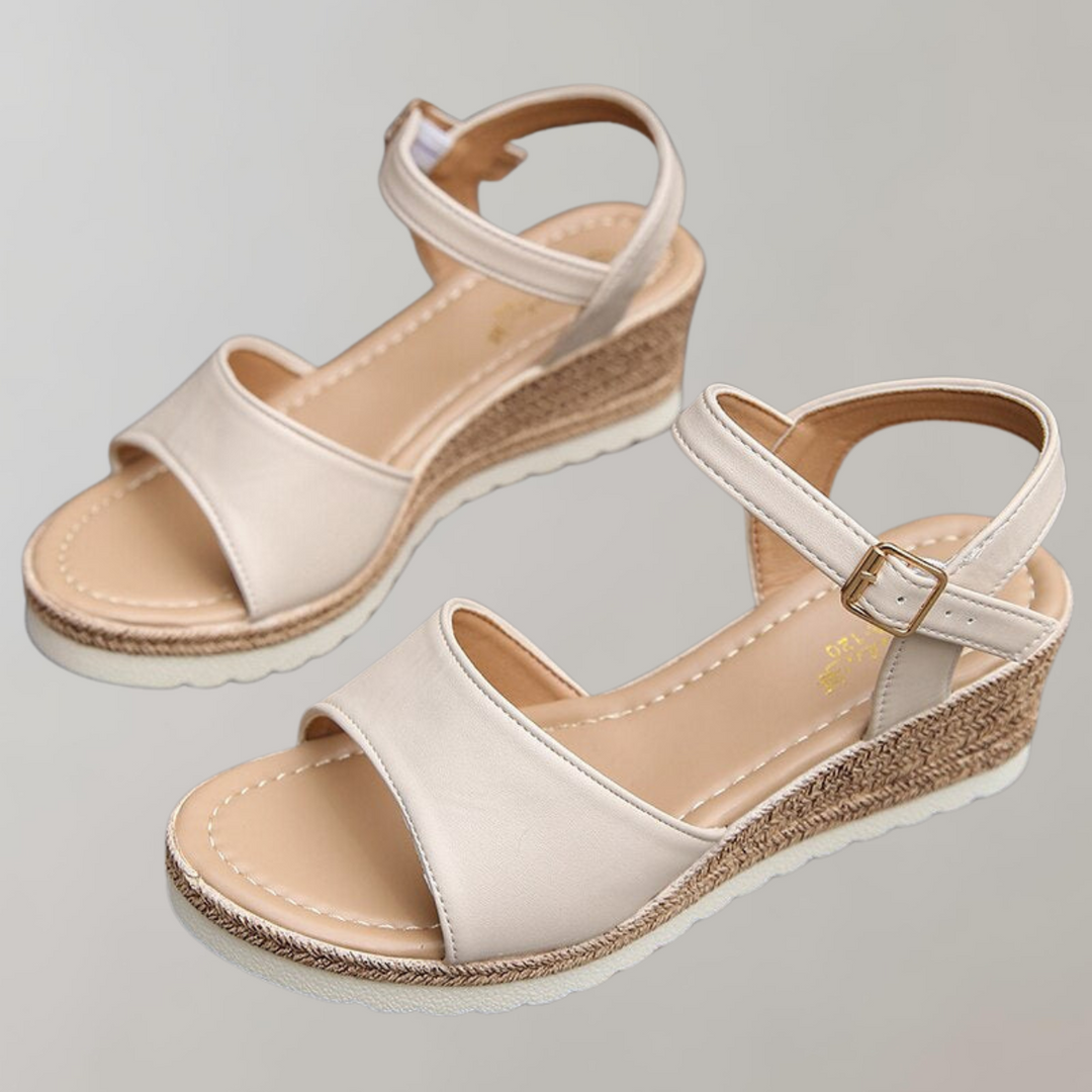 Black women's supportive orthopaedic wedge sandals with adjustable straps, ideal for comfortable summer walking.