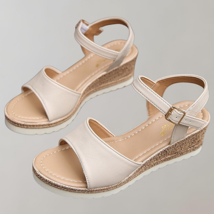 Black women's supportive orthopaedic wedge sandals with adjustable straps, ideal for comfortable summer walking.