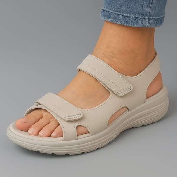 Adjustable women's orthopedic sandals with arch support for bunion and heel pain relief.