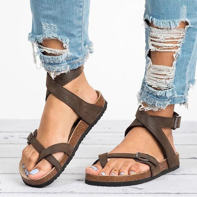 Women's orthopedic comfort sandals with adjustable straps & arch support, ideal for walking & daily wear in black/brown.