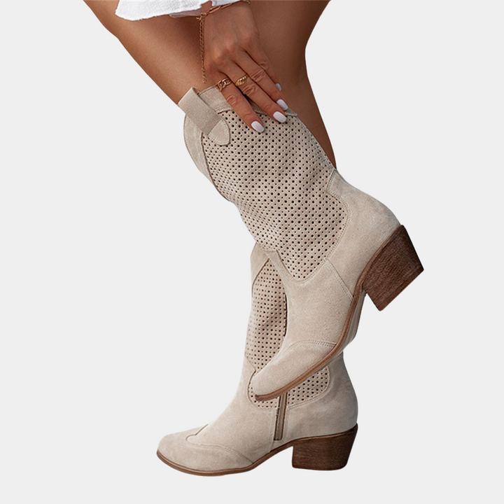 Western style women's boots with orthopedic arch support, stylish and comfortable footwear.