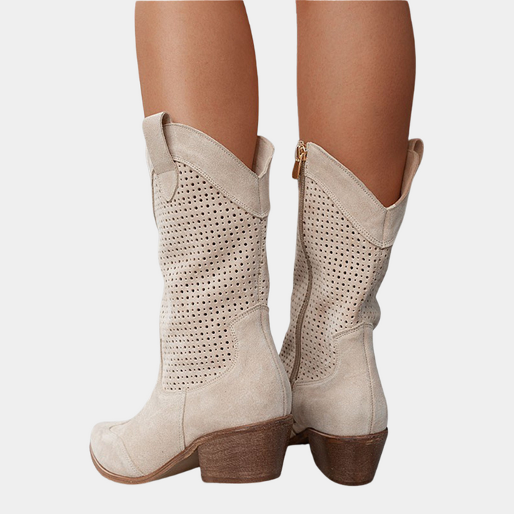 Comfortable women's boots: mid-calf western style with arch support, perfect for casual wear.