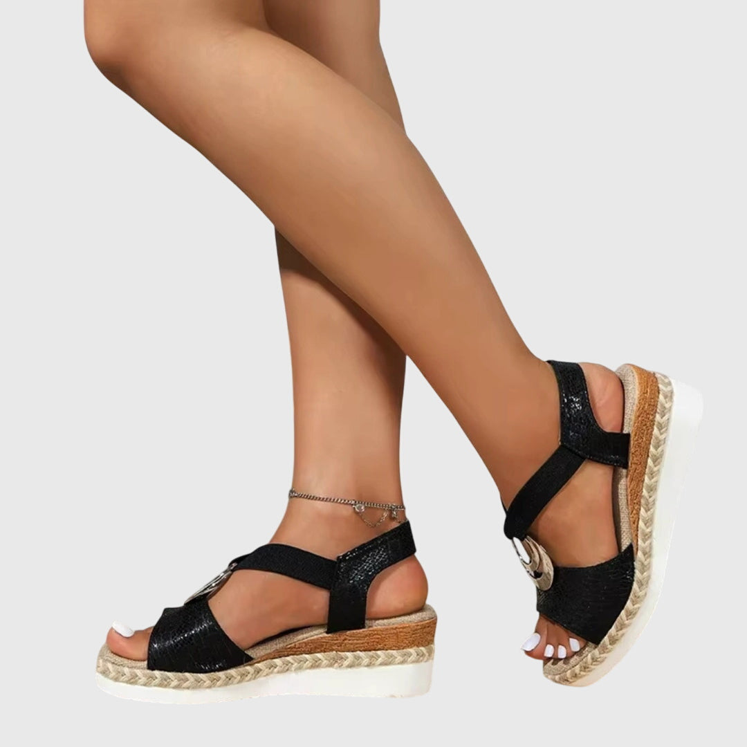 Orthopedic open-toe platform sandals for women, providing soothing foot comfort & robust arch support.