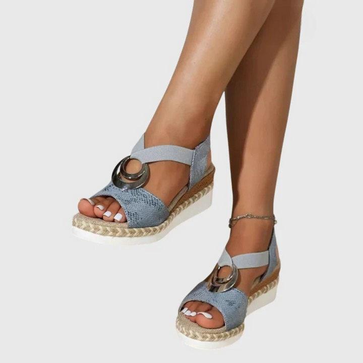 Women's comfort open-toe platform sandals, ergonomic orthopedic footwear with a convenient adjustable strap.
