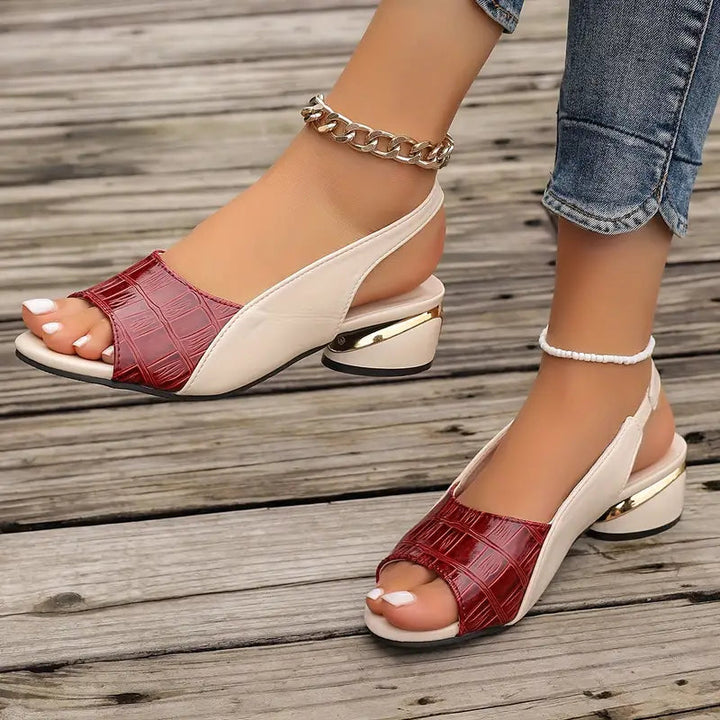 Stylish women's open toe slingback sandals. Dressy or casual, perfect summer fashion with comfortable block heel.