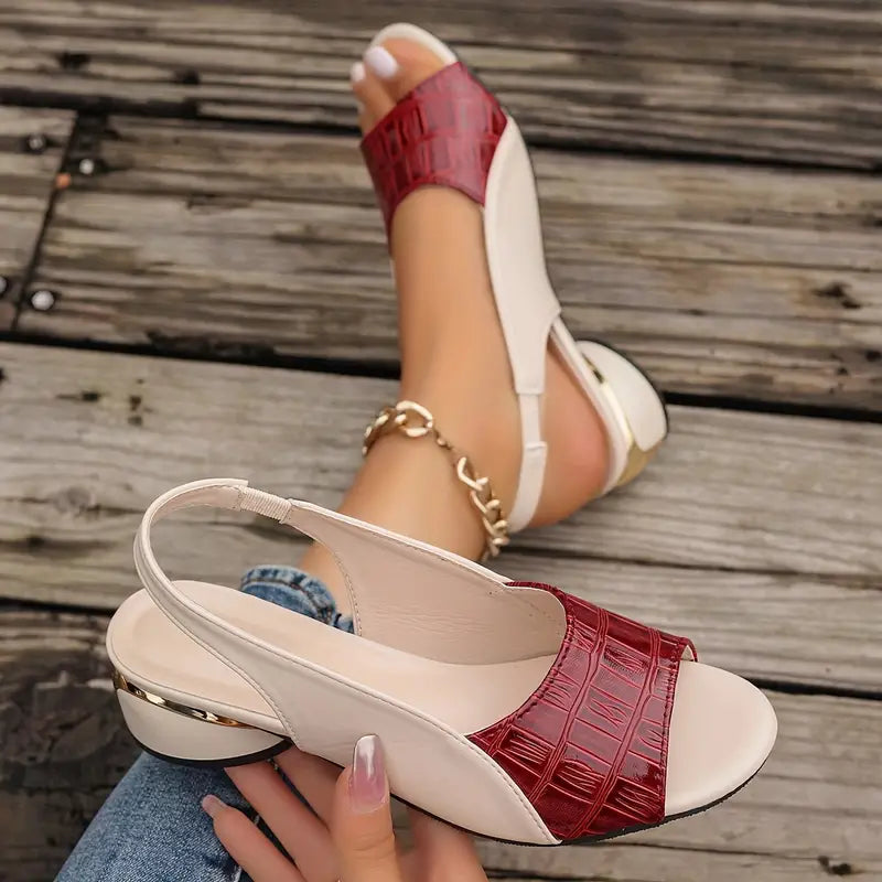 Supportive ladies' open toe sandals featuring arch support, comfortable block heel, and slingback design.