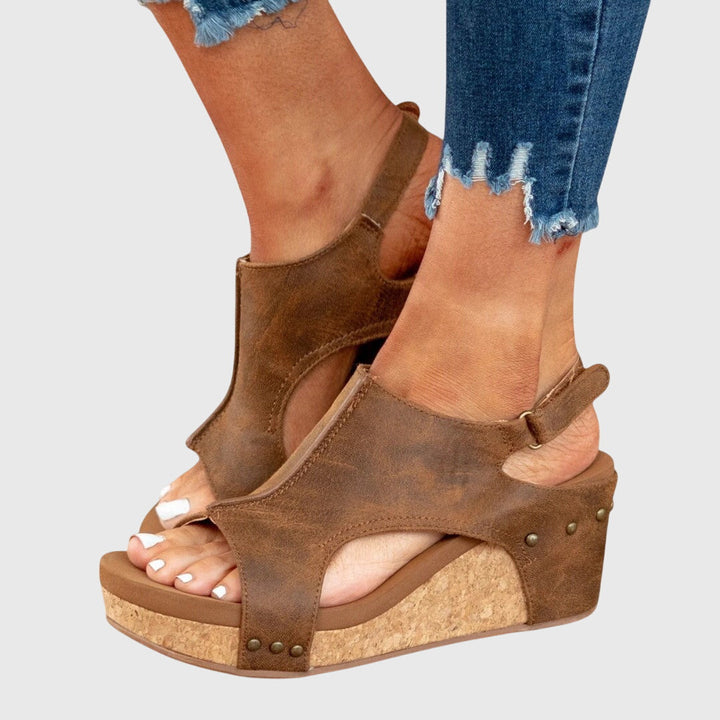 Women's orthopedic peep toe platform wedge sandals, ideal for all-day summer comfort & foot support.