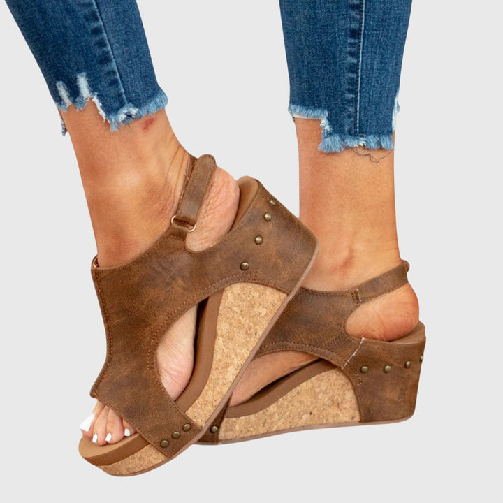 Versatile women's peep toe wedge sandals with orthopedic support, perfect for casual summer outfits.
