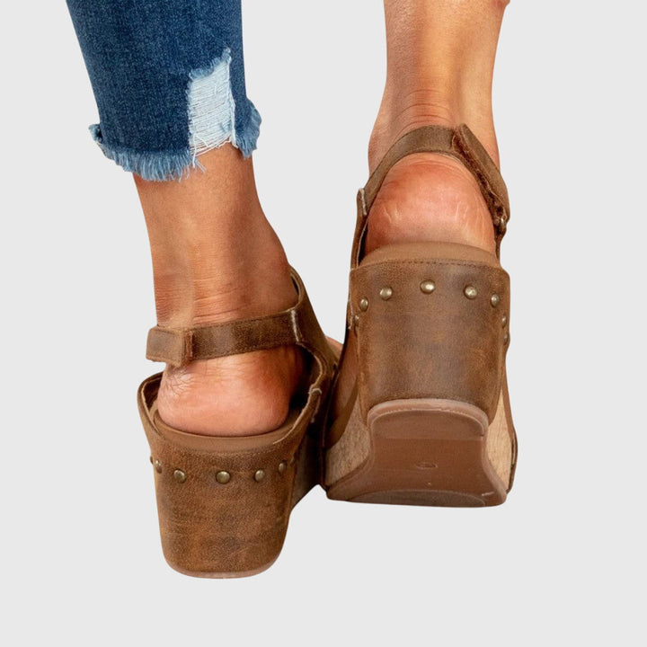 Durable women's orthopedic peep toe platform wedge sandals with non-slip sole & adjustable fit.