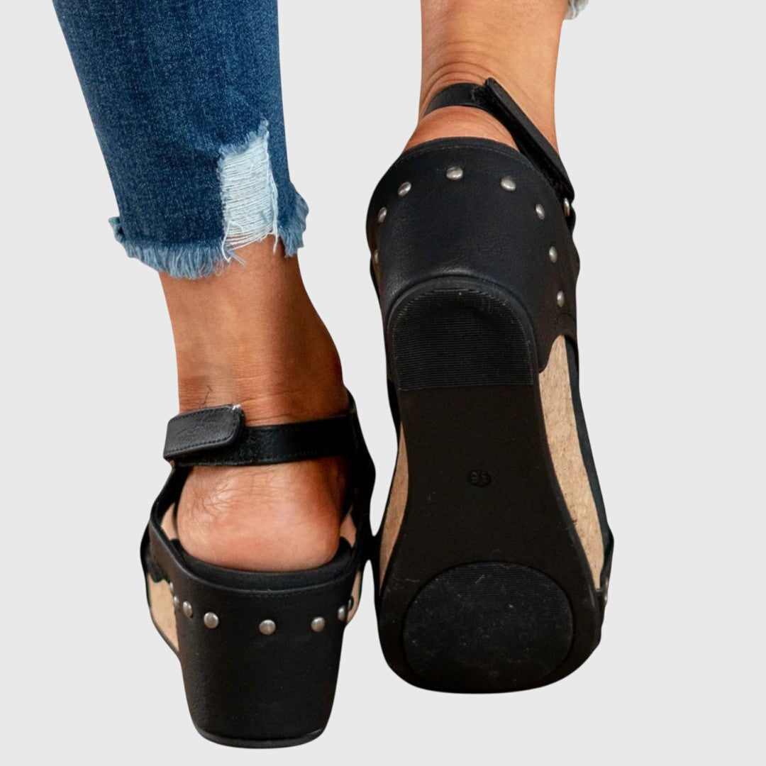 Elegant women's peep toe wedge sandals with orthopedic cushioning & secure adjustable strap.
