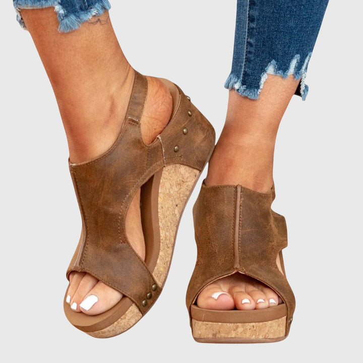 Fashionable women's orthopedic peep toe wedge sandals, offering superior comfort & trendy platform.