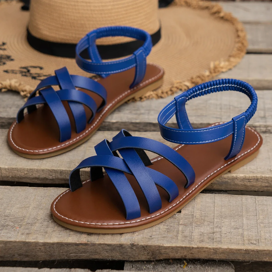 Elegant women's orthopedic spring sandals in a neutral tone, providing arch support & all-day comfort.