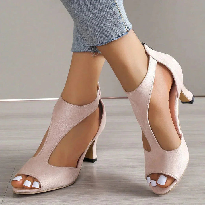 Women's orthopedic T-strap comfort heels for all-day support. Elegant mid-heel dress shoes.