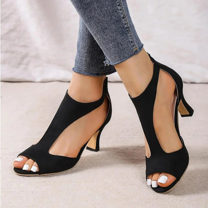 Stylish women's open-toe T-strap heels with orthopedic comfort and supportive design. Perfect for summer.