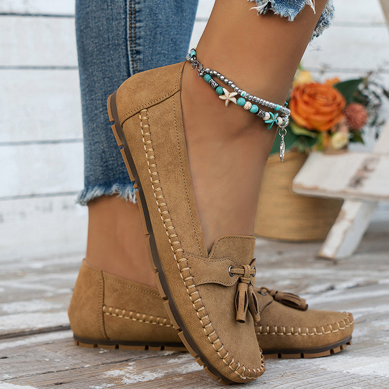 Cushioned slip-on women's orthopedic tassel loafers, perfect comfort shoes for all-day wear.