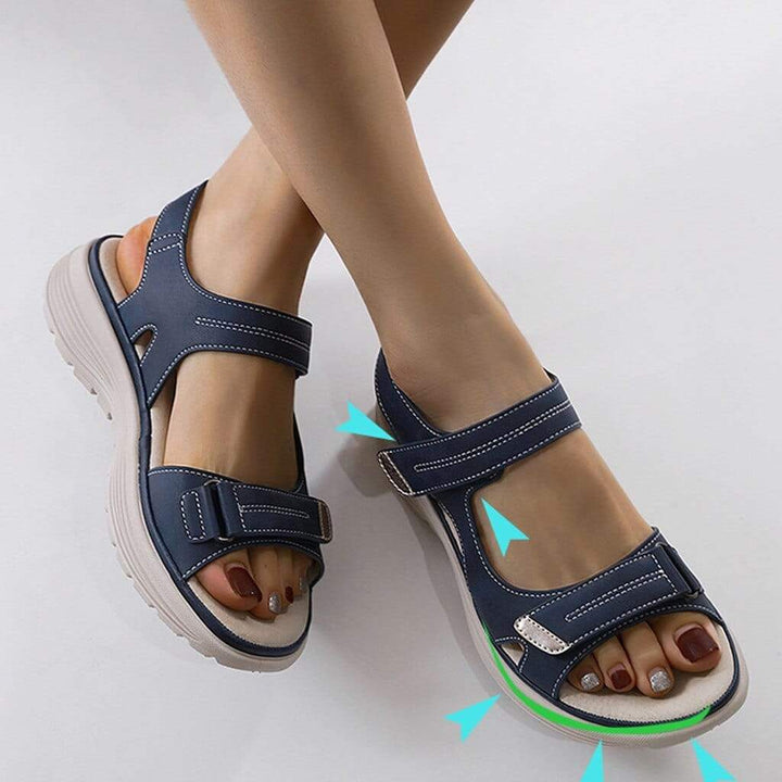 Comfortable women's orthopedic sandals, ergonomic design, arch support for foot pain relief and daily wear.