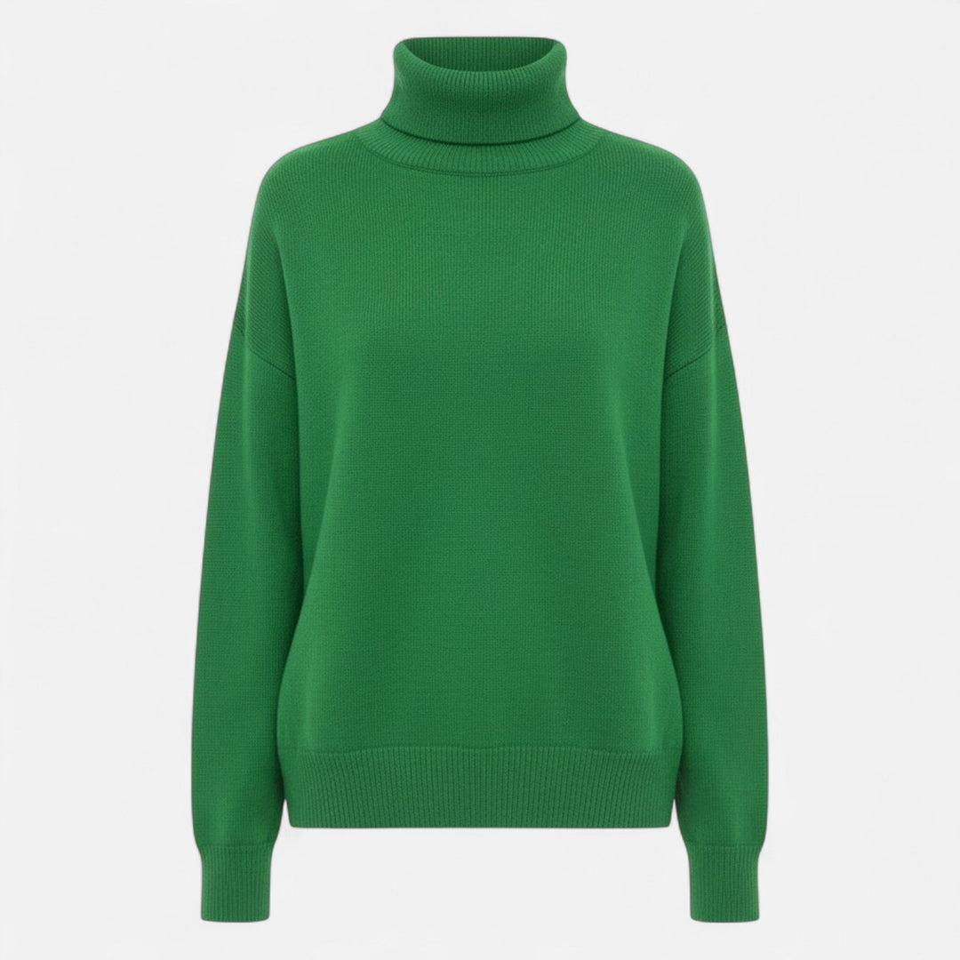 Fall style women's oversized turtleneck sweater, a warm, thick knit pullover for cozy days.